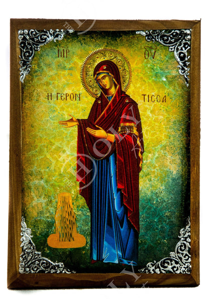 Virgin Mary icon Panagia Giatrissa, Handmade Greek Orthodox Icon, Mother of God Byzantine art, Theotokos wall hanging wood plaque decor - TheHolyArt