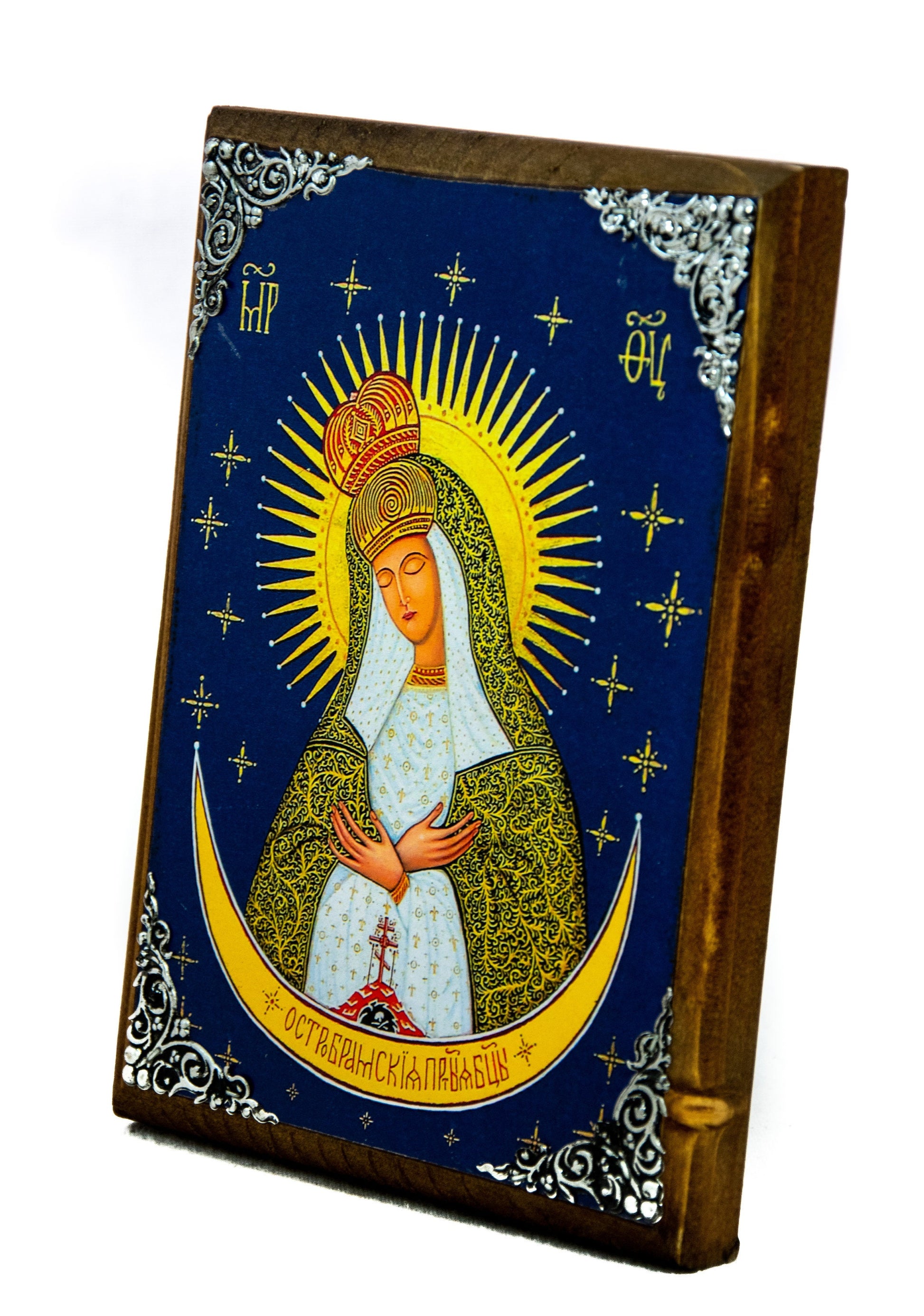 Virgin Mary icon Panagia of Stars, Handmade Greek Orthodox Icon, Mother of God Byzantine art, Theotokos wall hanging wood plaque decor TheHolyArt