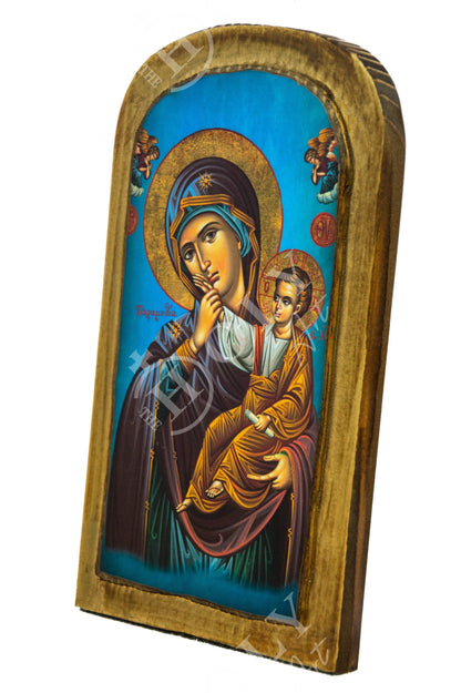 Virgin Mary icon Panagia Paramythia, Handmade Greek Orthodox Icon of Mother of God, Theotokos Byzantine art wall hanging wood plaque decor - TheHolyArt