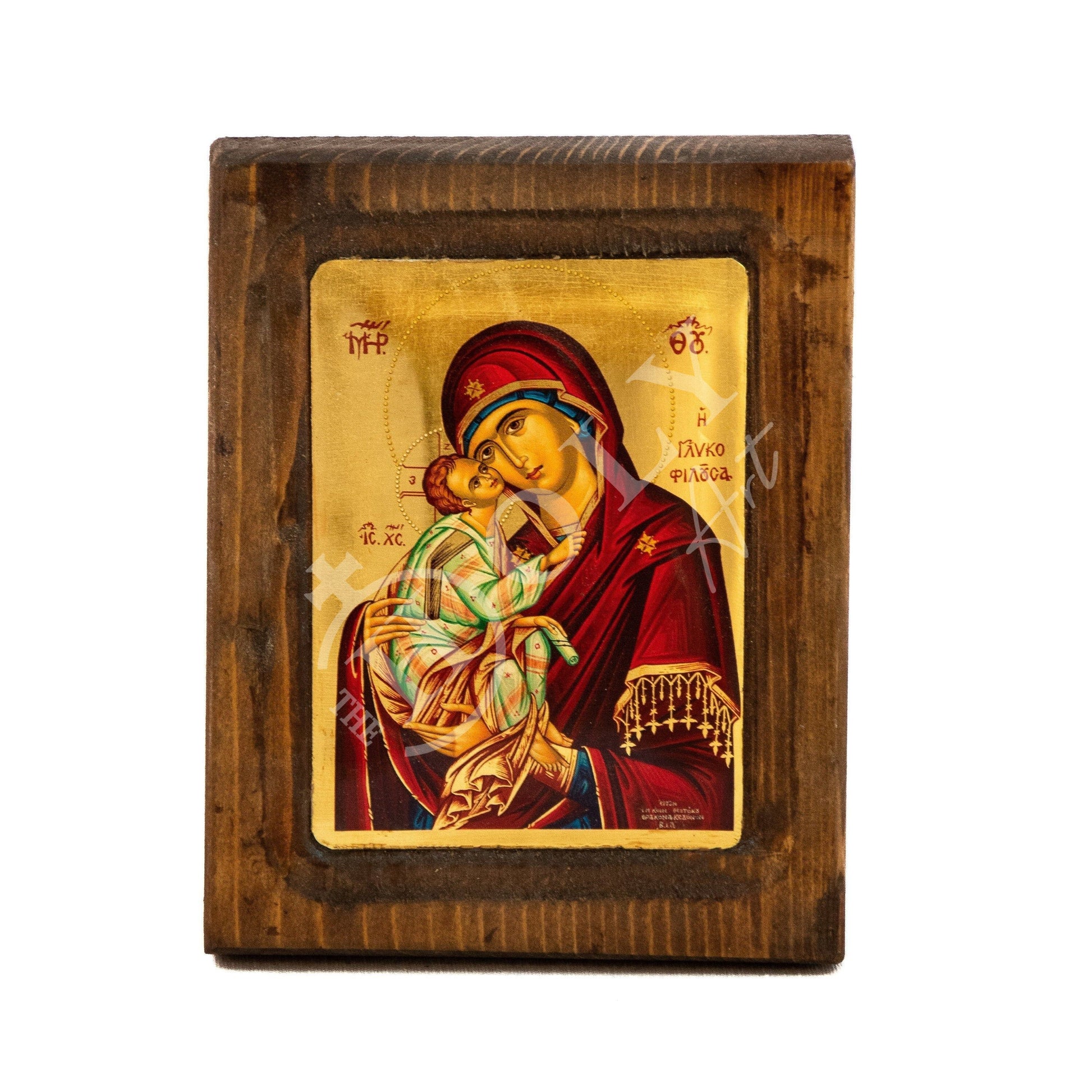 Virgin Mary icon Panagia Glykophilousa, handmade Greek Orthodox icon Mother of God, Byzantine art wall hanging w gold leaf, wedding gift TheHolyArt