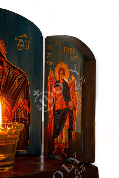 Christian Iconostasis with Virgin Mary Archangel Michael Archangel Gabriel icon, Handmade Mount Athos wooden Altar Orthodox Icon - TheHolyArt