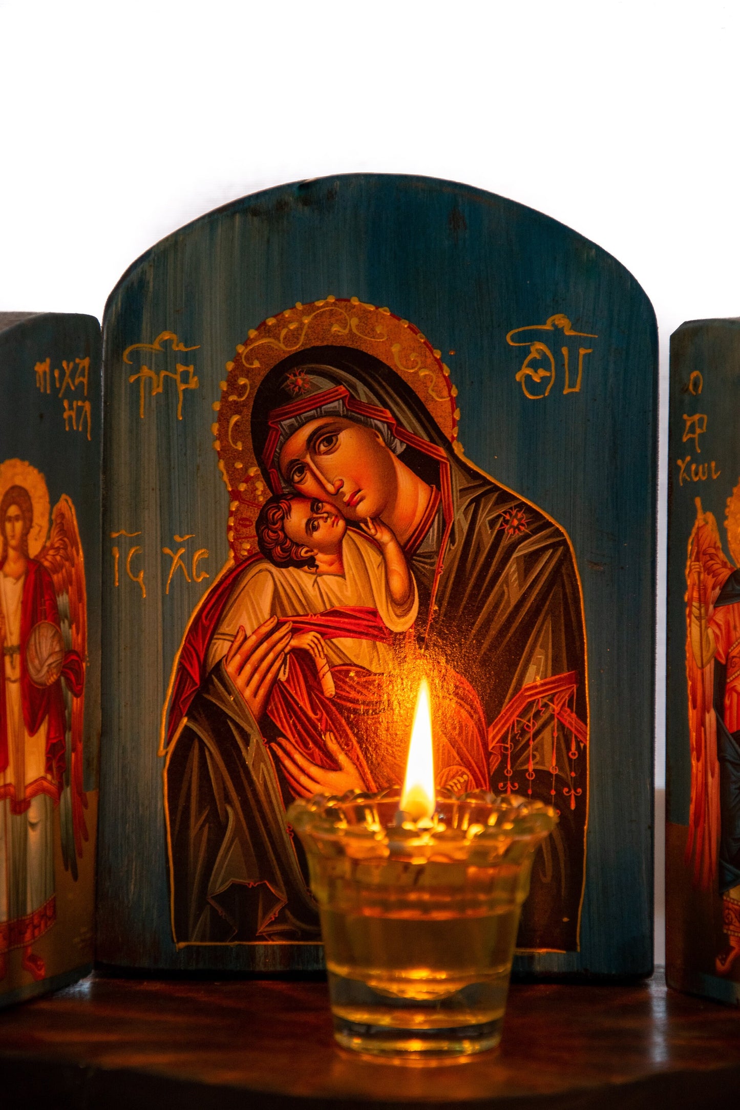 Christian Iconostasis with Virgin Mary Archangel Michael Archangel Gabriel icon, Handmade Mount Athos wooden Altar Orthodox Icon TheHolyArt