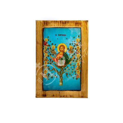 Jesus Christ icon with Apostles, Ampelos True Vine handmade Greek Orthodox icon, Byzantine art wall hanging on wood plaque, religious decor - TheHolyArt