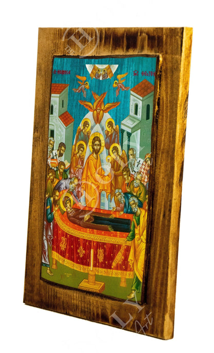Dormition of Virgin Mary icon, Handmade Greek Orthodox Icon of Theotokos Assumption, Mother of God Byzantine art wall hanging plaque icon - TheHolyArt