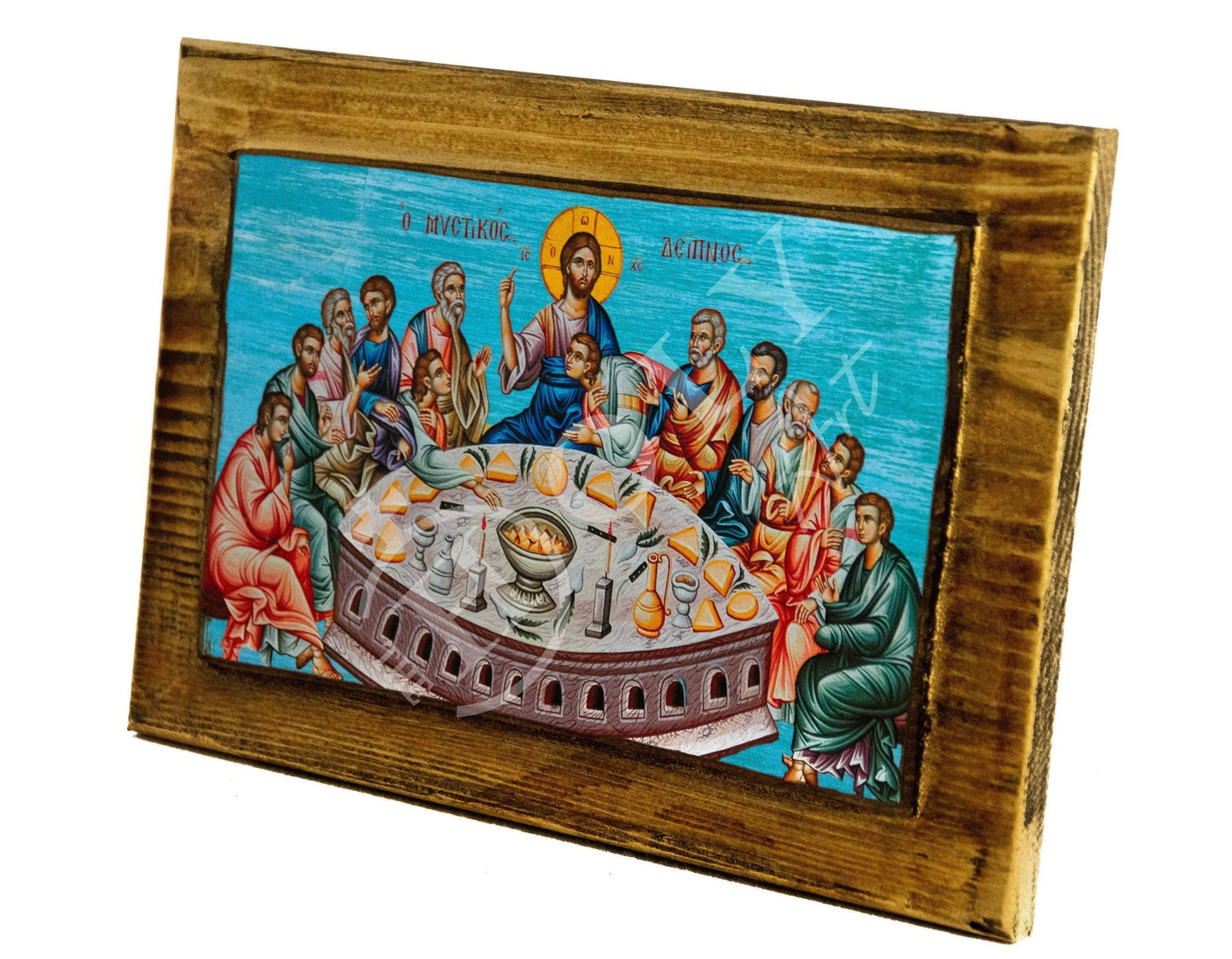 The Last Supper icon, Holy Communion Handmade Greek Orthodox icon, Byzantine art wall hanging on wood plaque, religious home decor TheHolyArt