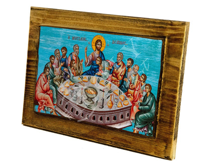 The Last Supper icon, Holy Communion Handmade Greek Orthodox icon, Byzantine art wall hanging on wood plaque, religious home decor - TheHolyArt