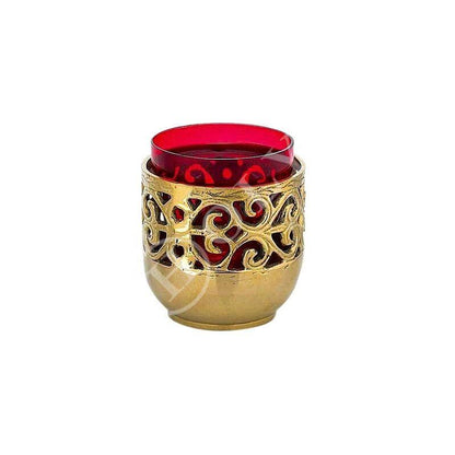 Christian Brass Table Oil Vigil Lamp with Cross, Handmade Prayer Standing Oil Lamp, Orthodox Oil Candle with glass cup, religious decor - TheHolyArt
