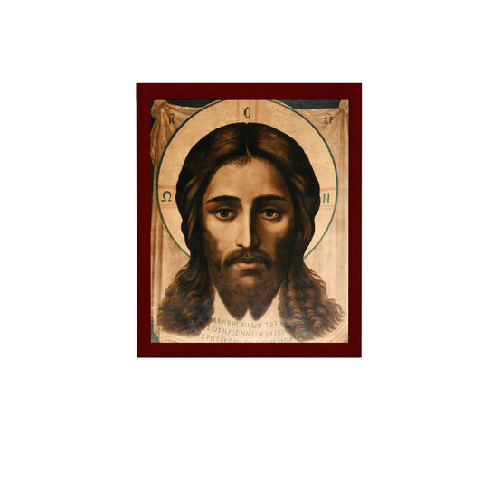 Jesus Christ icon Mandylion, Handmade Greek Orthodox icon Visage of our Lord, Byzantine art wall hanging on wood plaque religious icon decor TheHolyArt