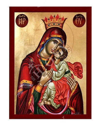 Virgin Mary icon Panagia Glykophilousa, Handmade Greek Orthodox Icon, Mother of God Byzantine art, Theotokos wall hanging wood plaque - TheHolyArt