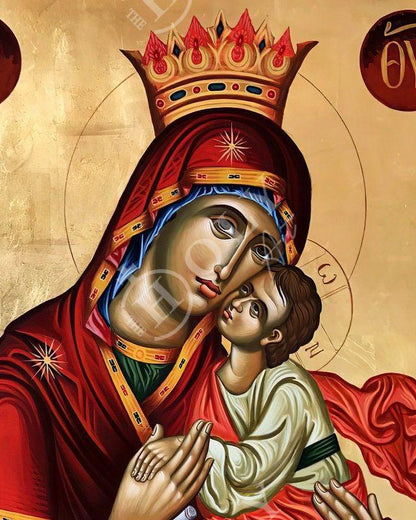 Virgin Mary icon Panagia Glykophilousa, Handmade Greek Orthodox Icon, Mother of God Byzantine art, Theotokos wall hanging wood plaque - TheHolyArt