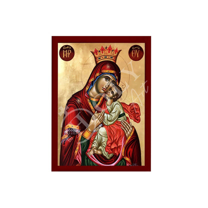Virgin Mary icon Panagia Glykophilousa, Handmade Greek Orthodox Icon, Mother of God Byzantine art, Theotokos wall hanging wood plaque - TheHolyArt