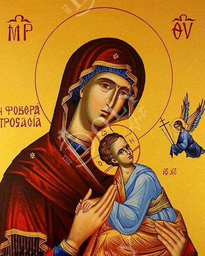 Virgin Mary icon Panagia Fovera Prostasia, Handmade Greek Orthodox Icon, Mother of God Byzantine art, Theotokos wall hanging wood plaque - TheHolyArt