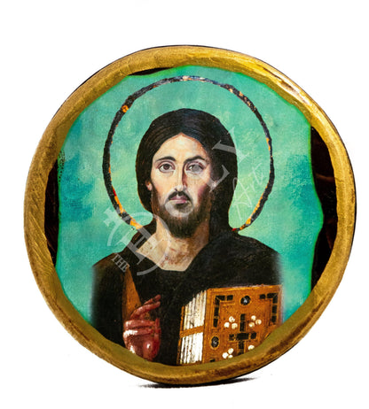 Jesus Christ icon Sina, Handmade Greek Orthodox icon of Jesus Christ Sinai, Byzantine art wall hanging on wood plaque, religious decor - TheHolyArt