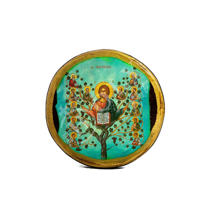 Jesus Christ icon with Apostles, Ampelos True Vine handmade Greek Orthodox icon, Byzantine art wall hanging on wood plaque, religious decor - TheHolyArt