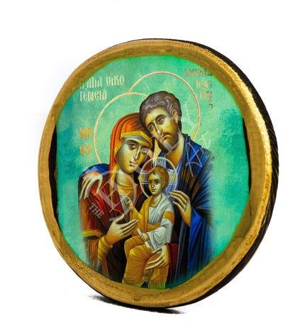 The Holy Family icon, Handmade Greek Orthodox icon of the Jesus Christ Virgin Mary & Joseph, Byzantine art wall hanging wood plaque decor - TheHolyArt