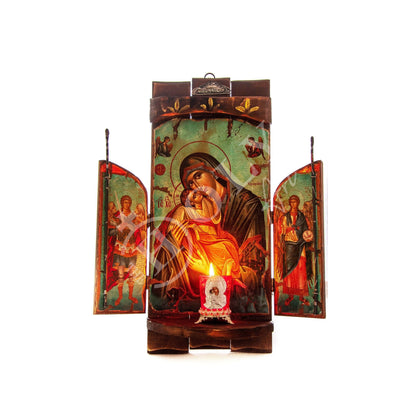 Christian Iconostasis Virgin Mary Glykophilousa Archangel Michael Archangel Gabriel icon Handmade Canvas Mt Athos wooden Altar Orthodox Icon - TheHolyArt