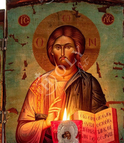 Christian Iconostasis Jesus Christ Archangel Michael Archangel Gabriel icon, Handmade Canvas Mt Athos wooden Altar Orthodox Icon - TheHolyArt