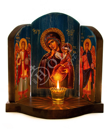 Christian Iconostasis with Virgin Mary Archangel Michael Archangel Gabriel icon, Handmade Mount Athos wooden Altar Orthodox Icon - TheHolyArt