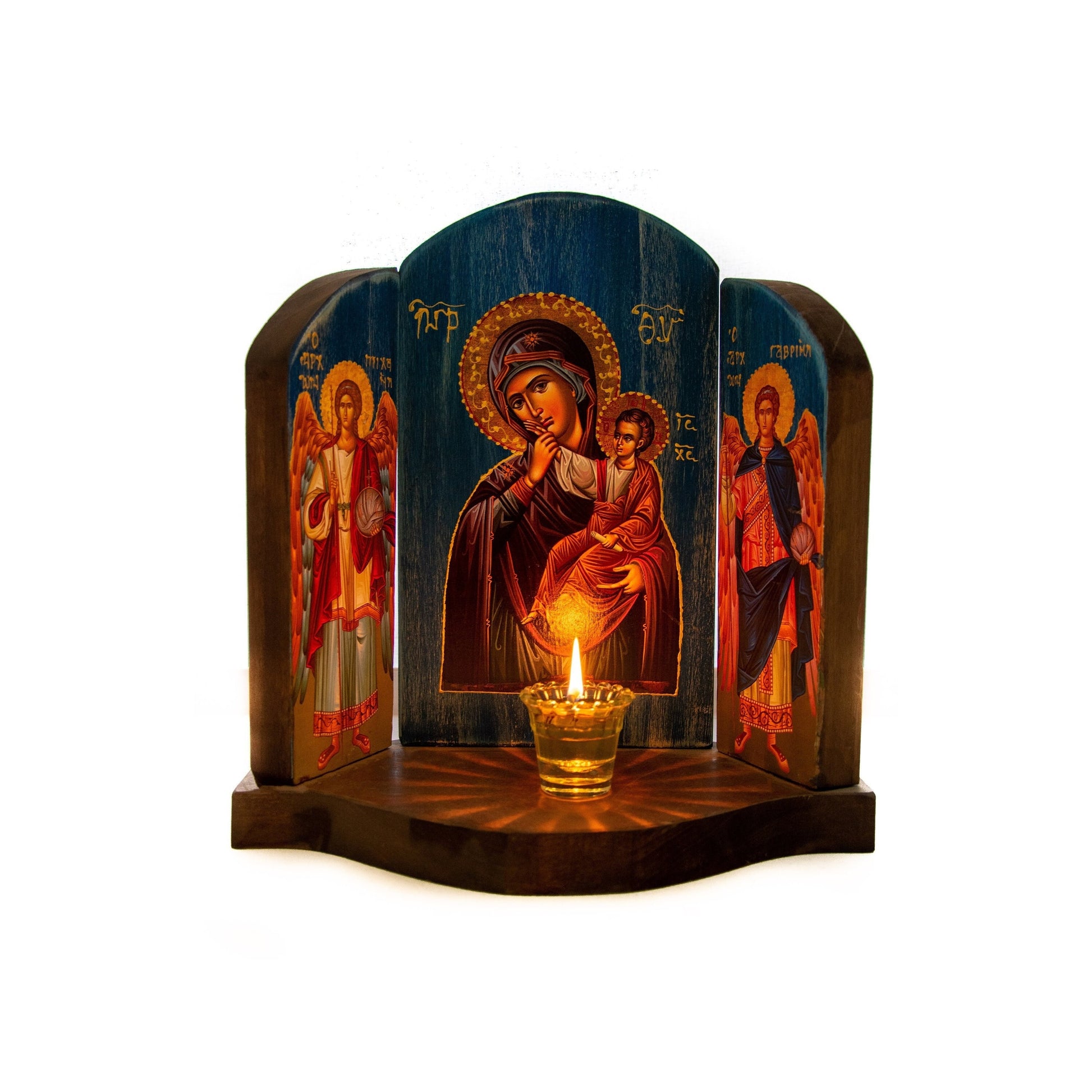 Christian Iconostasis with Virgin Mary Archangel Michael Archangel Gabriel icon, Handmade Mount Athos wooden Altar Orthodox Icon TheHolyArt