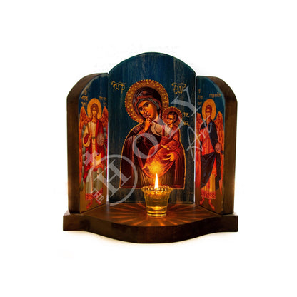 Christian Iconostasis with Virgin Mary Archangel Michael Archangel Gabriel icon, Handmade Mount Athos wooden Altar Orthodox Icon - TheHolyArt
