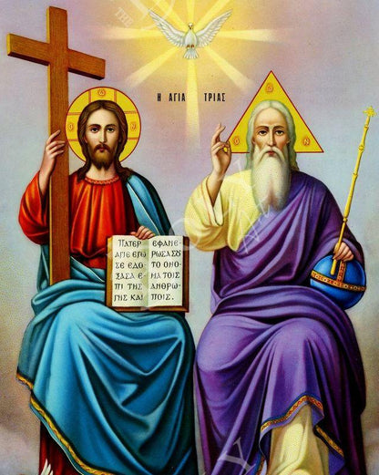 The Holy Trinity icon, Jesus Christ Handmade Greek Orthodox icon, Byzantine art wall hanging on wood plaque religious icon, wedding gift - TheHolyArt