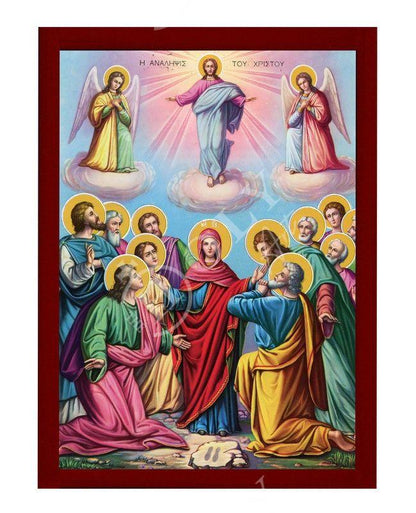 The Ascension of Jesus Christ icon, Handmade Greek Orthodox icon of Analipsi, Byzantine art wall hanging of our Lord rising to Heaven plaque - TheHolyArt