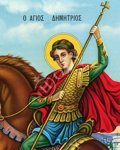 Saint Demetrius icon, Handmade Greek Orthodox icon of St Demetrios, Byzantine art wall hanging icon on wood plaque, religious decor - TheHolyArt