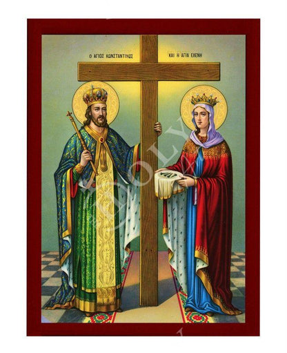 Saint Constantine icon & Saint Helen icon, Handmade Greek Christian Orthodox Icon, St Constantine and Helen Byzantine art wall hanging - TheHolyArt