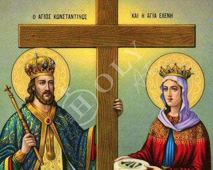 Saint Constantine icon & Saint Helen icon, Handmade Greek Christian Orthodox Icon, St Constantine and Helen Byzantine art wall hanging - TheHolyArt