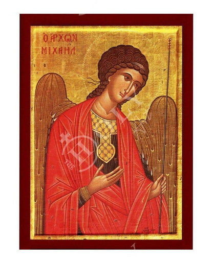 Archangel Michael icon, Handmade Greek Orthodox icon of St Michael, Byzantine art wall hanging on wood plaque religious icon, religious gift (2) - TheHolyArt