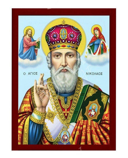 Saint Nicholas icon, Handmade Greek Orthodox icon of St Nick, Byzantine art wall hanging icon on wood plaque, religious decor (4) - TheHolyArt