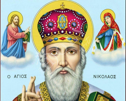 Saint Nicholas icon, Handmade Greek Orthodox icon of St Nick, Byzantine art wall hanging icon on wood plaque, religious decor (4) - TheHolyArt