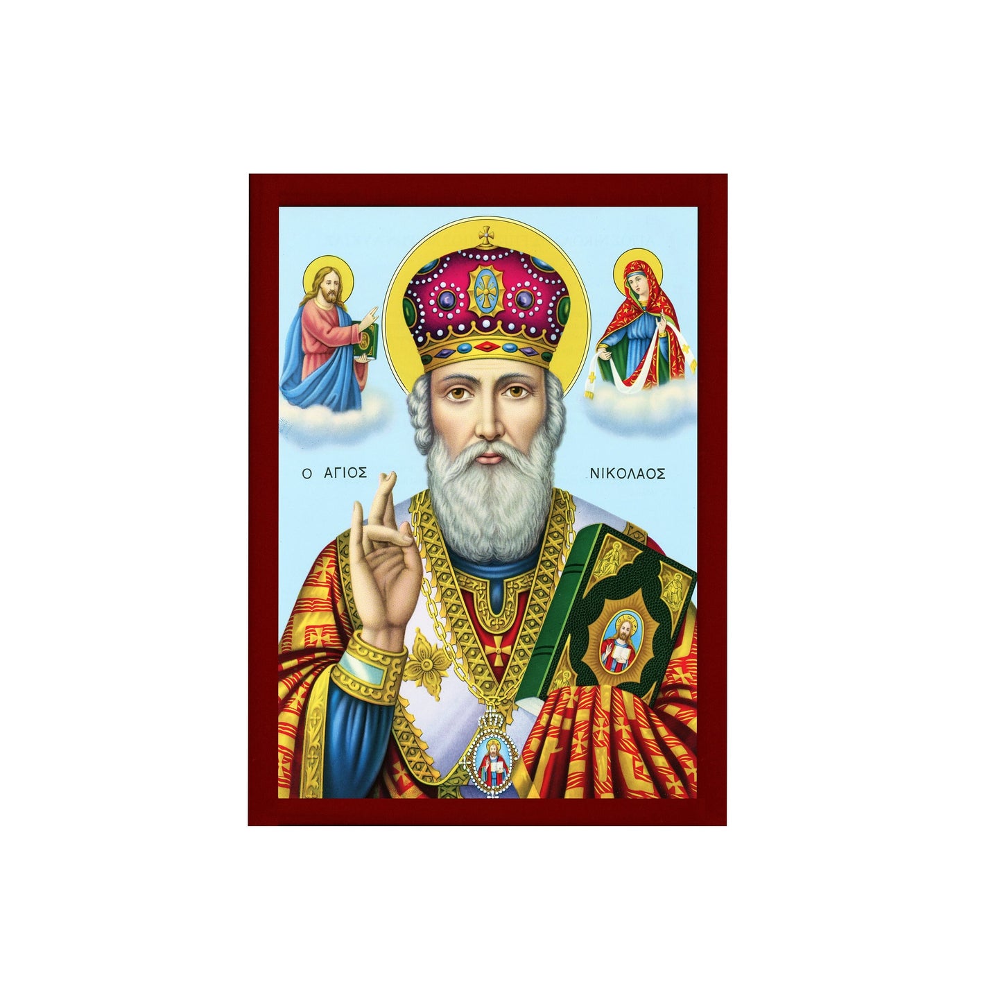 Saint Nicholas icon, Handmade Greek Orthodox icon of St Nick, Byzantine art wall hanging icon on wood plaque, religious decor (4) TheHolyArt
