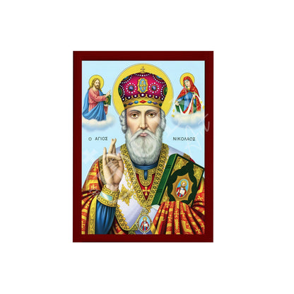 Saint Nicholas icon, Handmade Greek Orthodox icon of St Nick, Byzantine art wall hanging icon on wood plaque, religious decor (4) - TheHolyArt