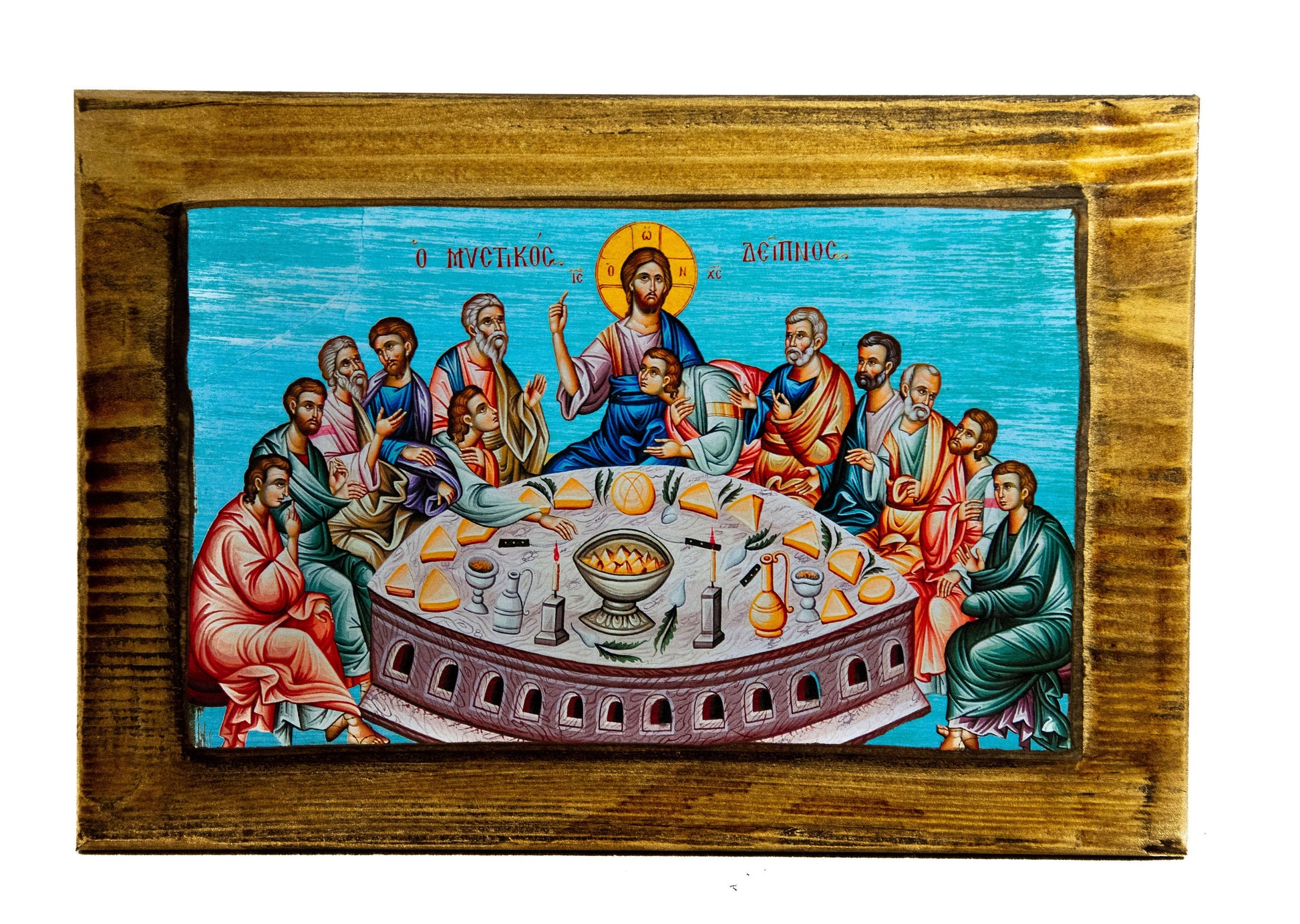 The Last Supper icon, Holy Communion Handmade Greek Orthodox icon, Byzantine art wall hanging on wood plaque, religious home decor TheHolyArt