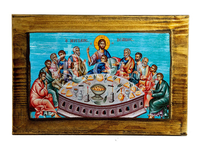 The Last Supper icon, Holy Communion Handmade Greek Orthodox icon, Byzantine art wall hanging on wood plaque, religious home decor - TheHolyArt