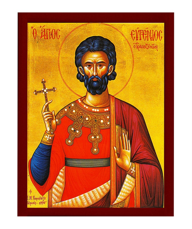 Saint Eugene icon Handmade Greek Orthodox icon of St Eugenios of Trebizond Byzantine art wall hanging on wood plaque icon religious gift TheHolyArt