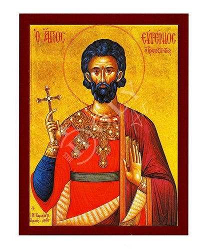 Saint Eugene icon Handmade Greek Orthodox icon of St Eugenios of Trebizond Byzantine art wall hanging on wood plaque icon religious gift - TheHolyArt