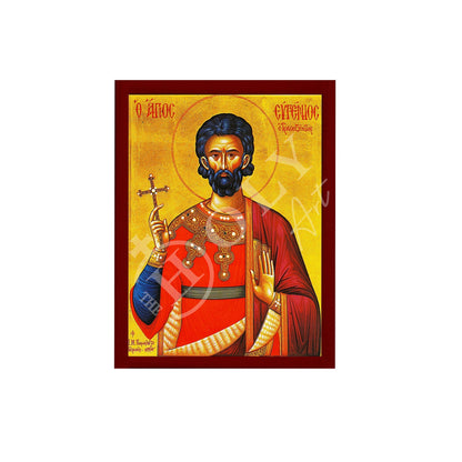 Saint Eugene icon Handmade Greek Orthodox icon of St Eugenios of Trebizond Byzantine art wall hanging on wood plaque icon religious gift - TheHolyArt