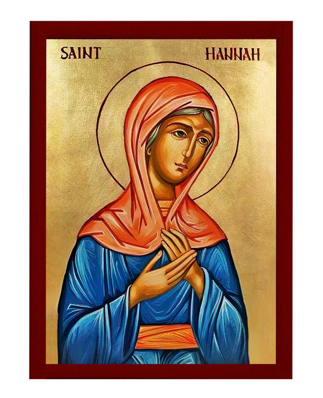 Saint Hannah icon, Handmade Greek Orthodox icon of St Hannah mother of Samuel Byzantine art wall hanging icon wood plaque, religious gift TheHolyArt