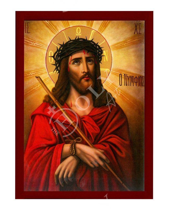 Jesus Christ icon Nymphios, Handmade Greek Orthodox icon of our Lord, Byzantine art wall hanging on wood plaque, religious icon home decor TheHolyArt