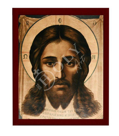 Jesus Christ icon Mandylion, Handmade Greek Orthodox icon Visage of our Lord, Byzantine art wall hanging on wood plaque religious icon decor - TheHolyArt