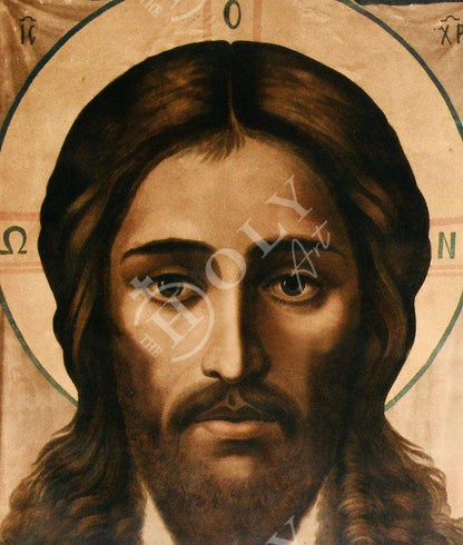 Jesus Christ icon Mandylion, Handmade Greek Orthodox icon Visage of our Lord, Byzantine art wall hanging on wood plaque religious icon decor - TheHolyArt