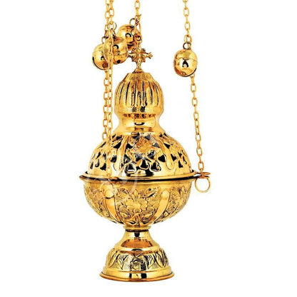 Christian Hanging Brass Resin Incense Burner, Greek Orthodox Censer Thurible Incense holder - TheHolyArt