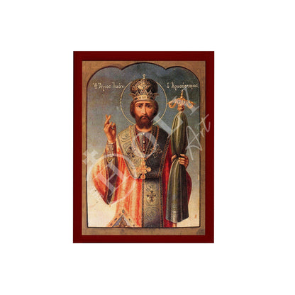 Saint John icon, Handmade Greek Orthodox icon of St John Chrysostom, Byzantine art wall hanging icon on wood plaque, religious gift - TheHolyArt