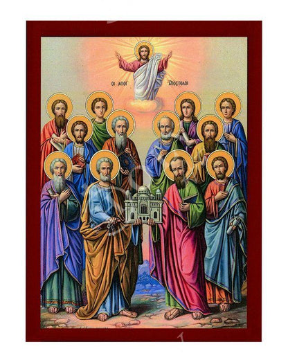 Synaxis of the Apostles icon, Handmade Greek Orthodox Icon of the Gathering of the 12 Apostles, Byzantine art wall hanging wood plaque - TheHolyArt