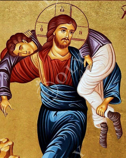 Jesus Christ icon The Good Samaritan, Handmade Greek Orthodox icon of our Lord, Byzantine art wall hanging on wood plaque, religious decor - TheHolyArt