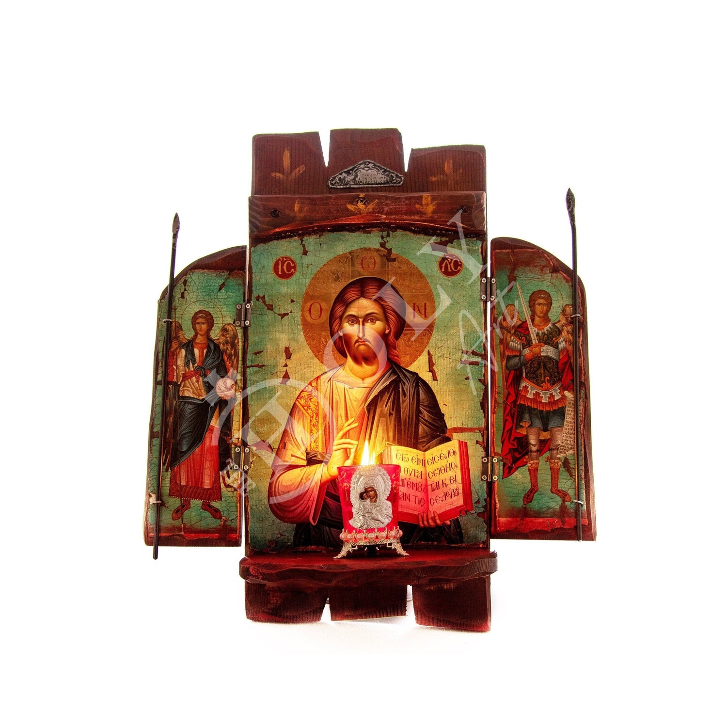 Christian Iconostasis Jesus Christ Archangel Michael Archangel Gabriel icon, Handmade Canvas Mt Athos wooden Altar Orthodox Icon - TheHolyArt