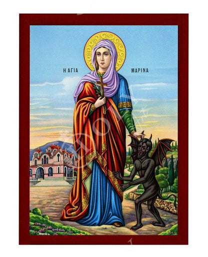 Saint Marina icon, Handmade Greek Orthodox icon of St Marina of Antioch the Martyr, Byzantine art wall hanging, religious gift - TheHolyArt