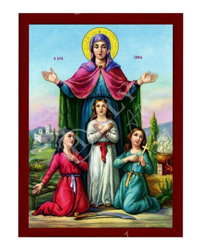 Saint Sophia icon, Orthodox icon St Sofia the Martyr, Greek Handmade Byzantine art wall hanging of Hagia Sophia wood plaque, religious decor - TheHolyArt